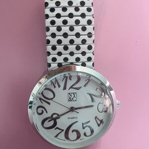 New York & Company White and Black Polka Dot Stretch Band Watch